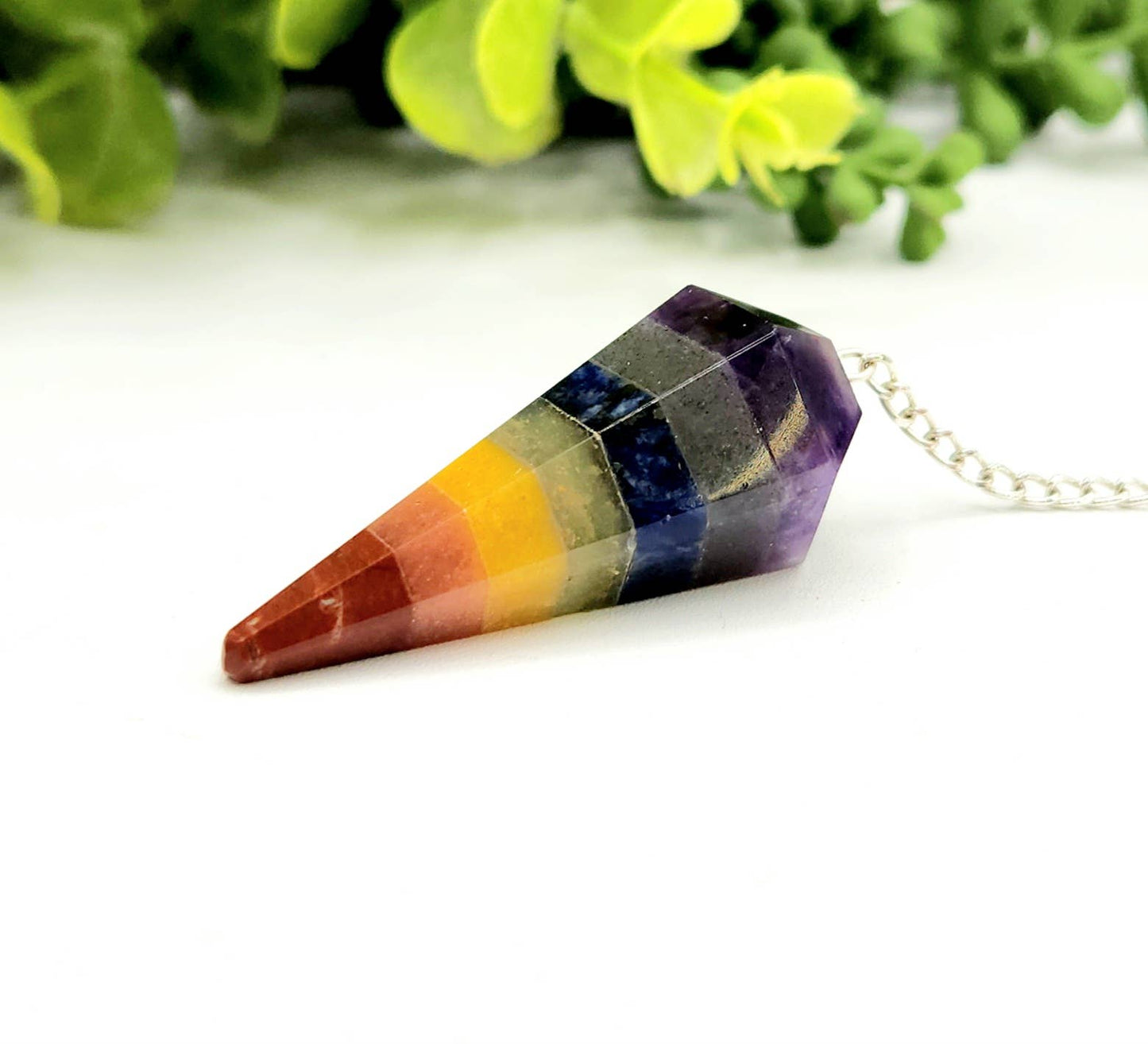 Seven Chakra Pendulum w/Chakra Beads-Silver Plated Chain