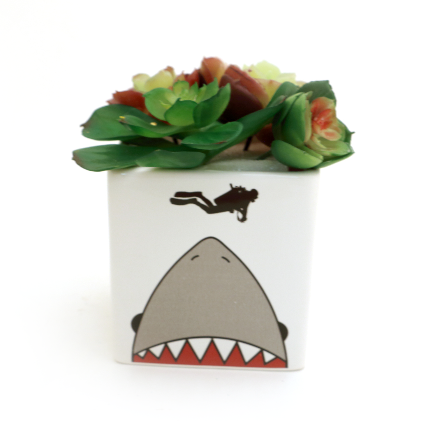 Shark, scuba diver, JAWS indoor planter, candle holder