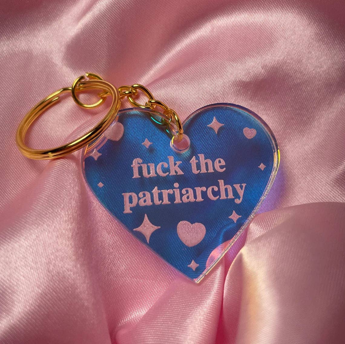 Fuck The Patriarchy Heart Iridescent Acrylic Keychain