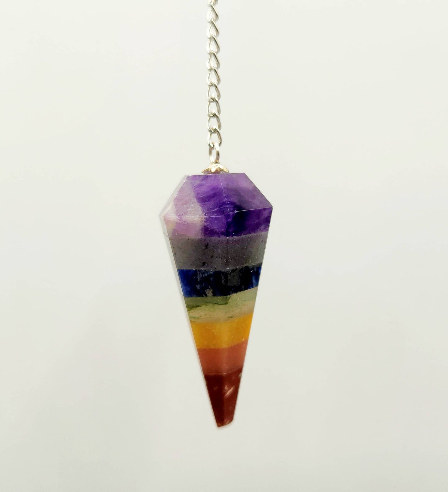 Seven Chakra Pendulum w/Chakra Beads-Silver Plated Chain