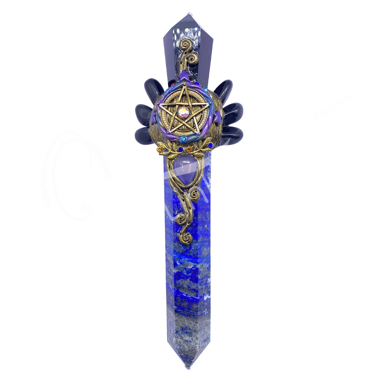 (PC)ATHAME - OBSIDIAN, BLACK WITH LAPIS LAZULI POINT 7.5-7.