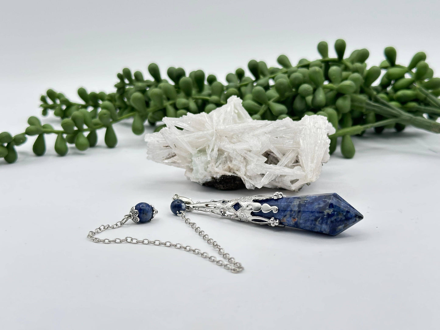 Sodalite Gemstone Art Deco Silver Color Pendulum