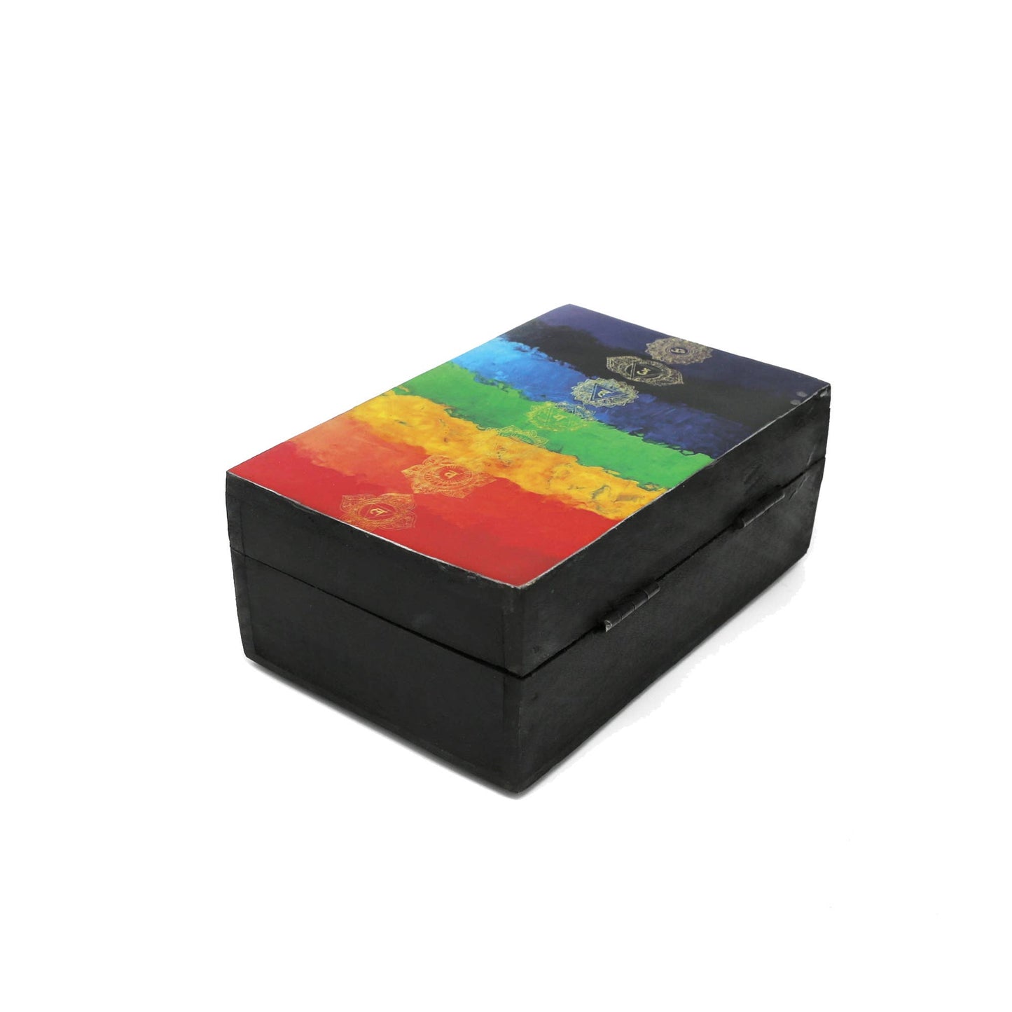 Wooden Storage Box (6 x 4 in.) - 7 Chakras (Black)