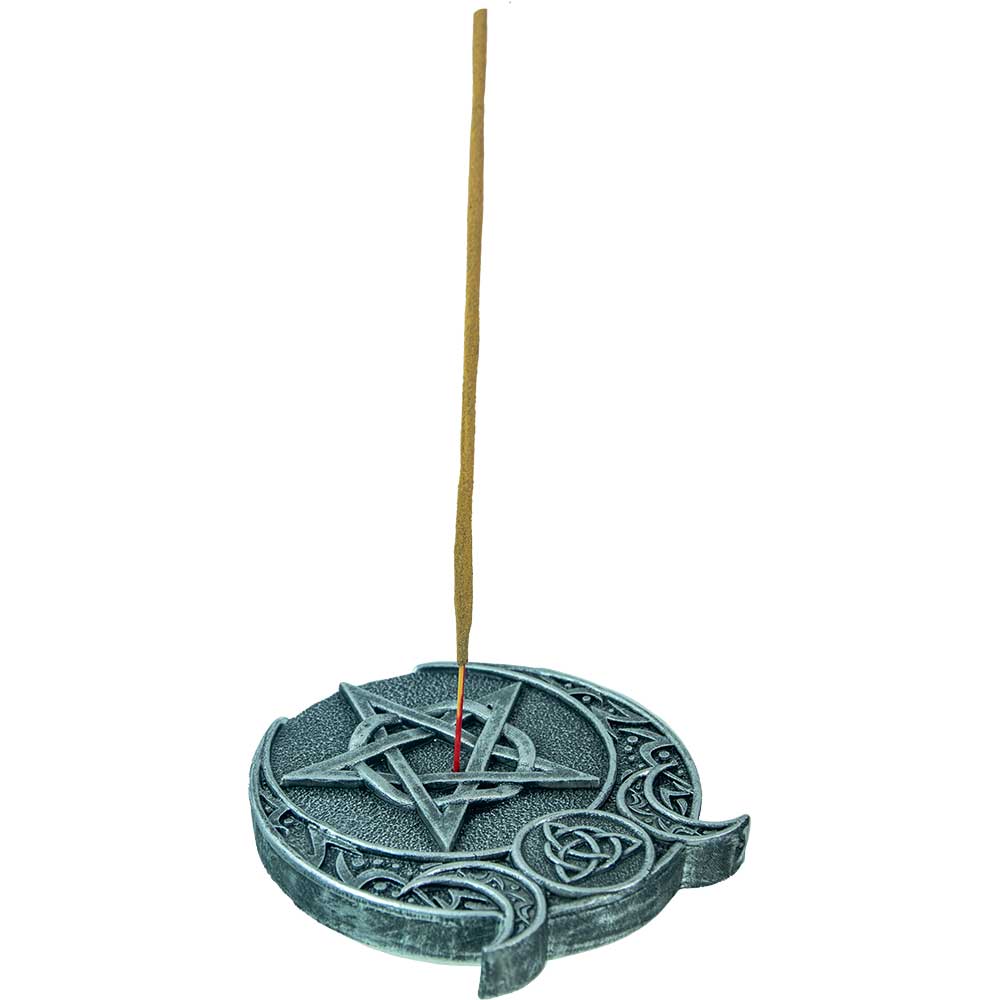 Polyresin Incense Holder Pentacle Celtic Triple Moon Silver