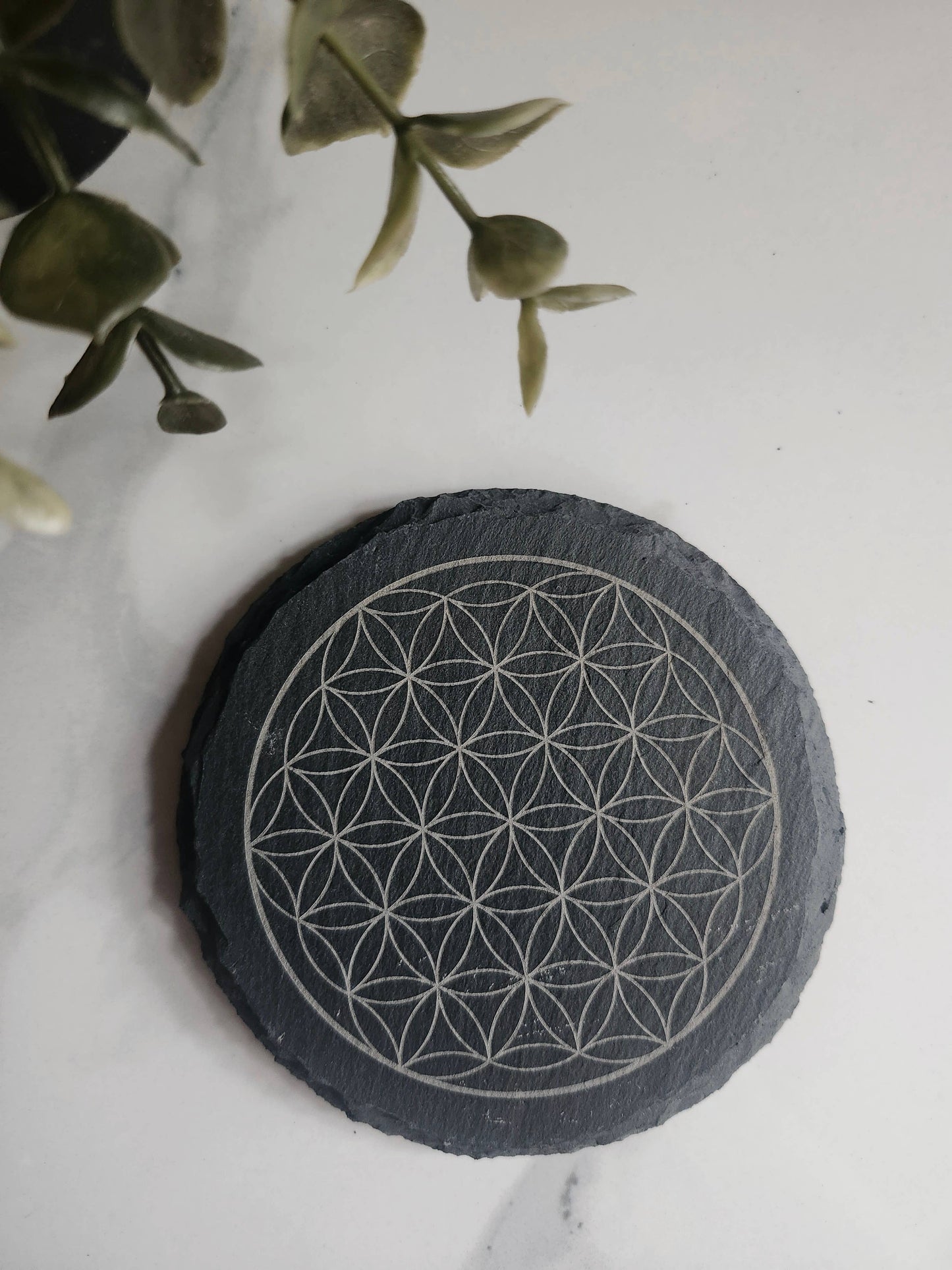 Crystal Grid Engraved Slate Drink Kitchen Coaster