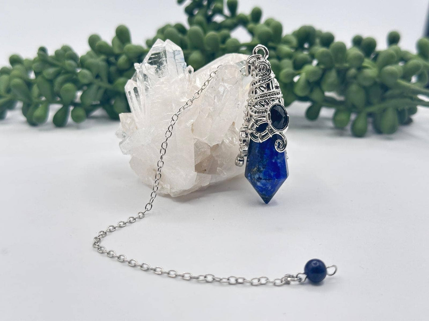 Gemstone Pendulum 12 Faceted Antique Silver Color