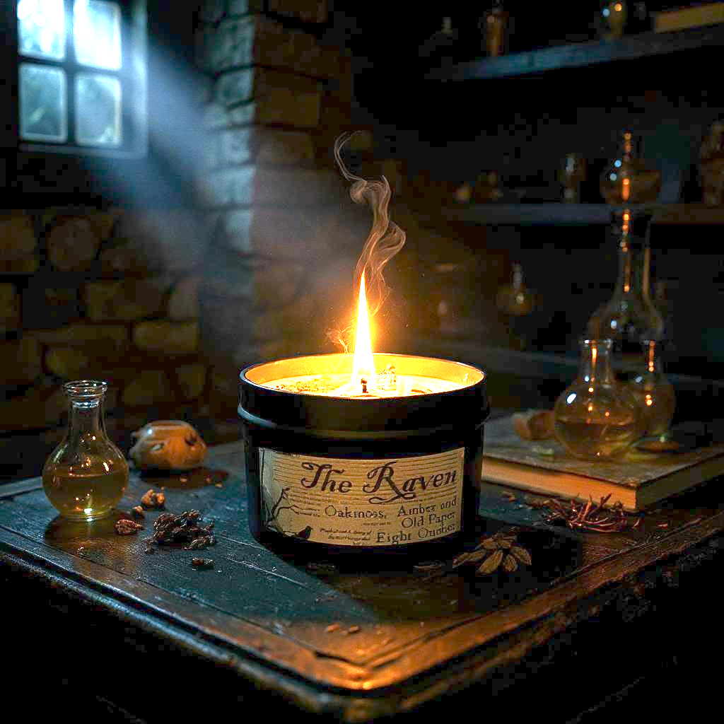The Raven Candle | Oakmoss, Amber & Old Paper | 8 oz