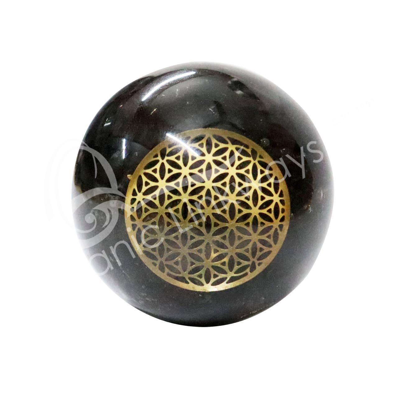 (PC)SPHERE - LODESTONE IN ORGONE WITH GOLD FLOWER OF LIFE 1