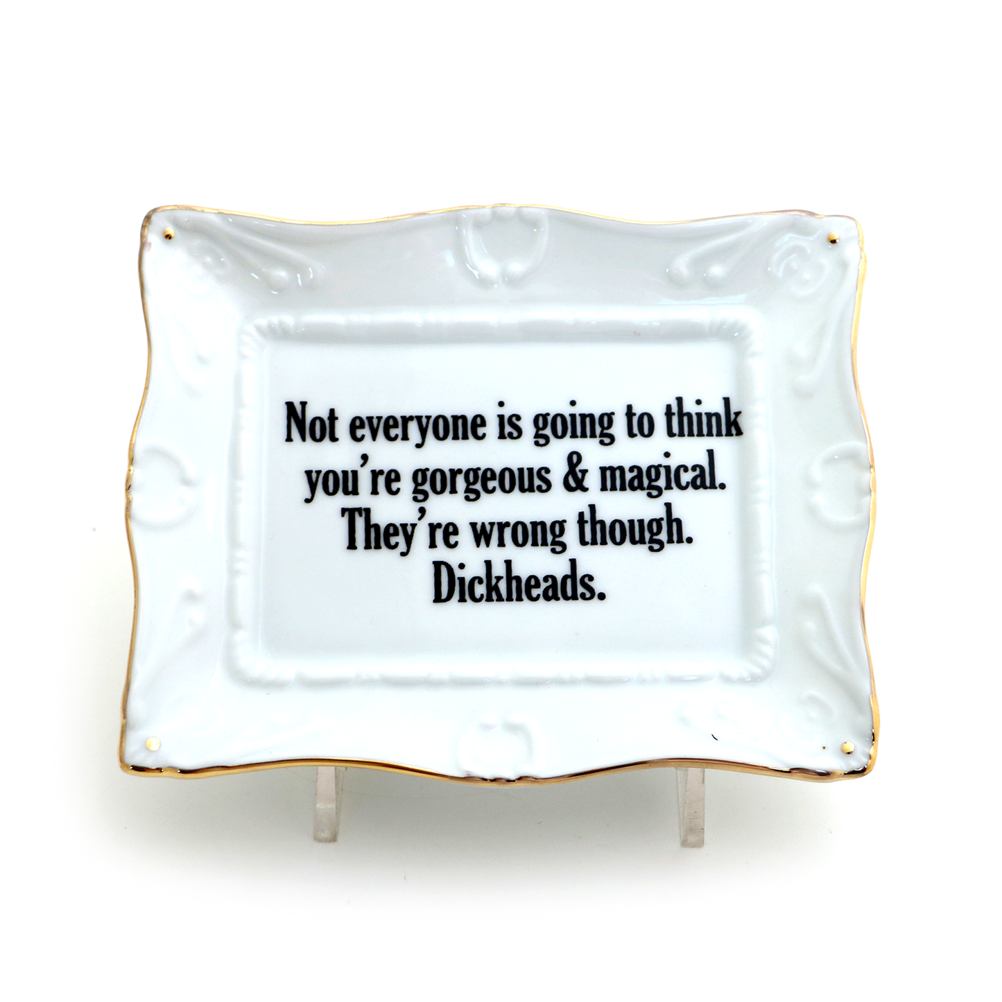 Porcelain tray with gold rim, Gorgeous and Magical, Funny