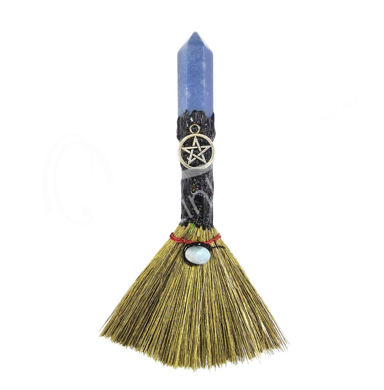 (PC)WITCH'S BROOM - AVENTURINE, BLUE POINT PENTACLE 7-7.5"L