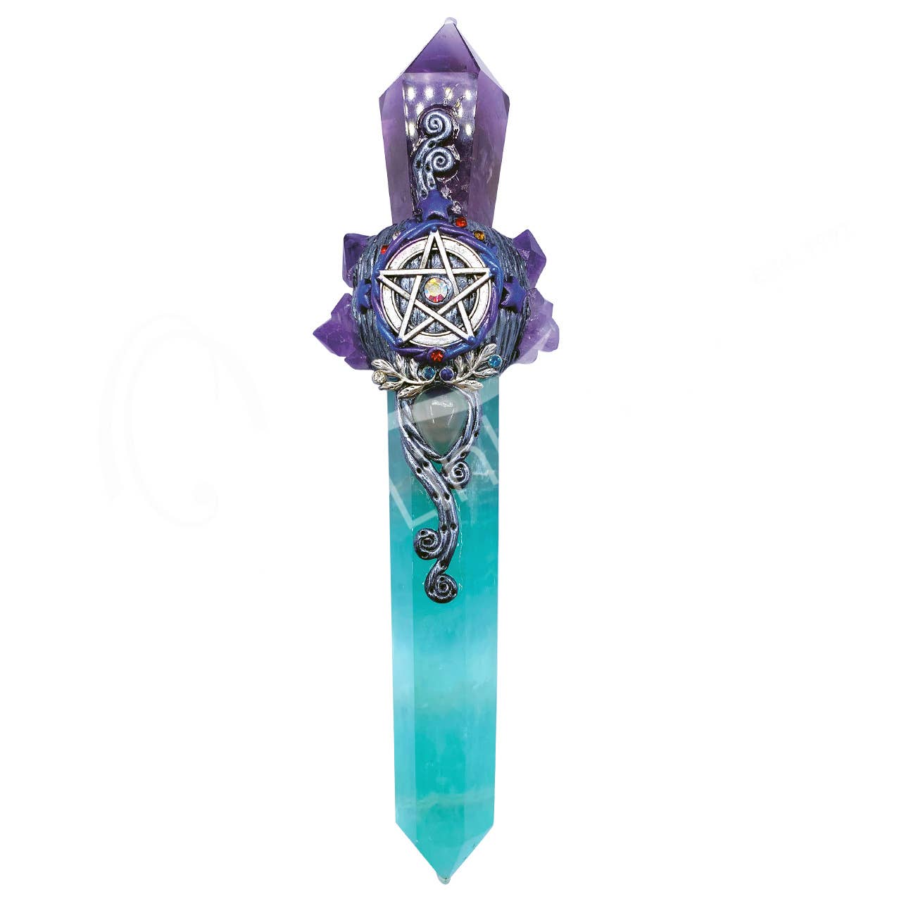 (PC)ATHAME - AMETHYST WITH GREEN FLUORITE POINT 7.5-7.75"