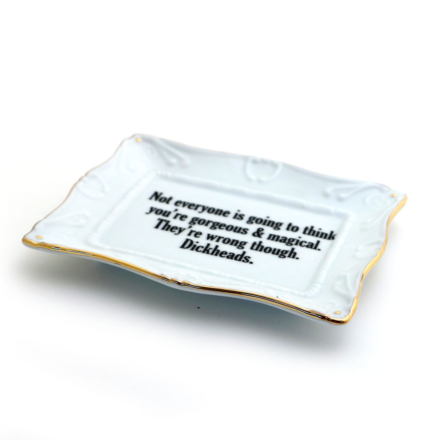 Porcelain tray with gold rim, Gorgeous and Magical, Funny