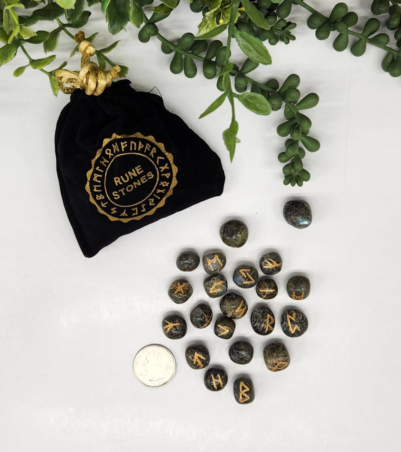 Labradorite Rune Sets with Velvet Pouch and Card