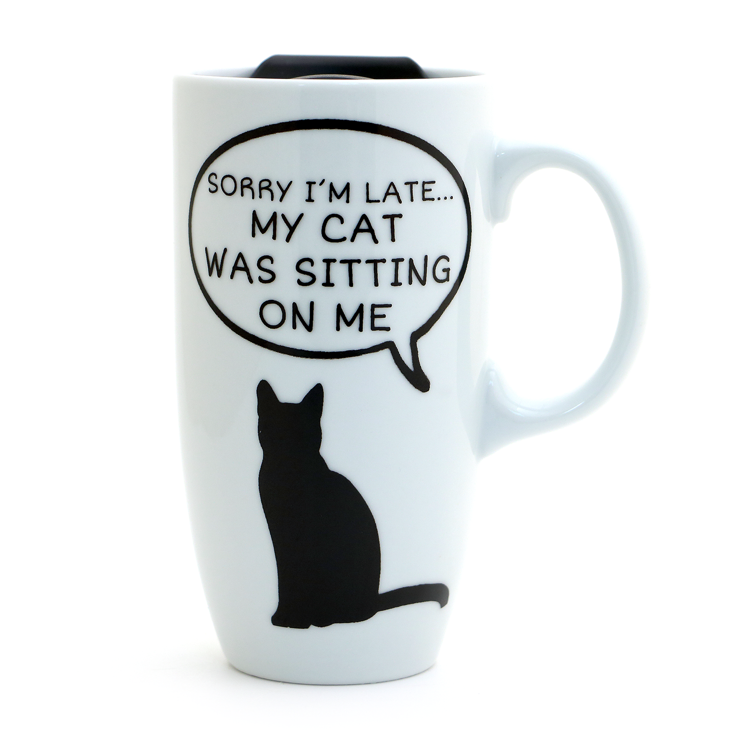 Cat travel mug with handle-Sorry I'm late my cat was sitting