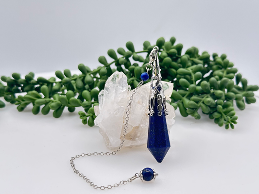Lapis Lazuli Gemstone Art Deco Silver Color Pendulum