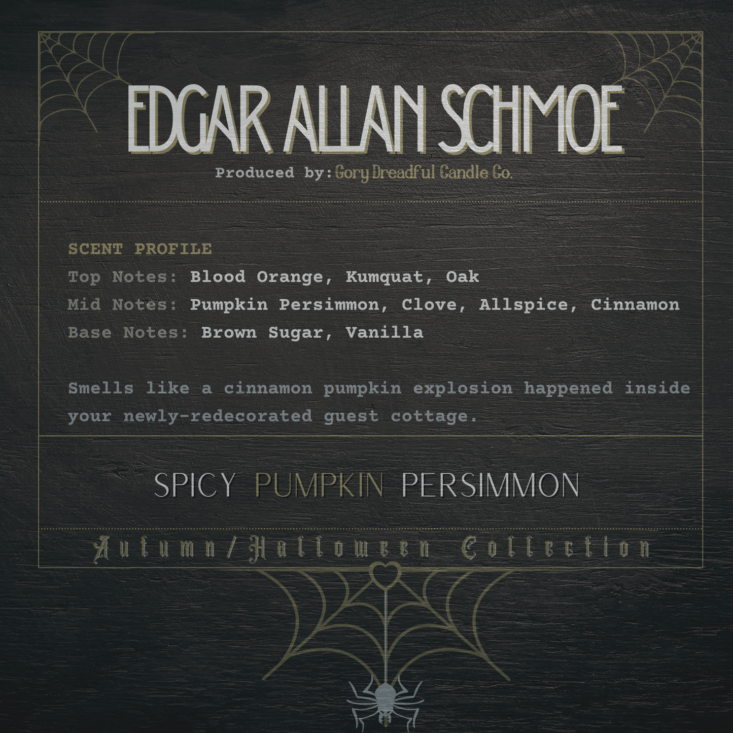 Edgar Allan Schmoe Crackling Wooden Wick Candle: Spicy Pumpkin Persimmon Scent