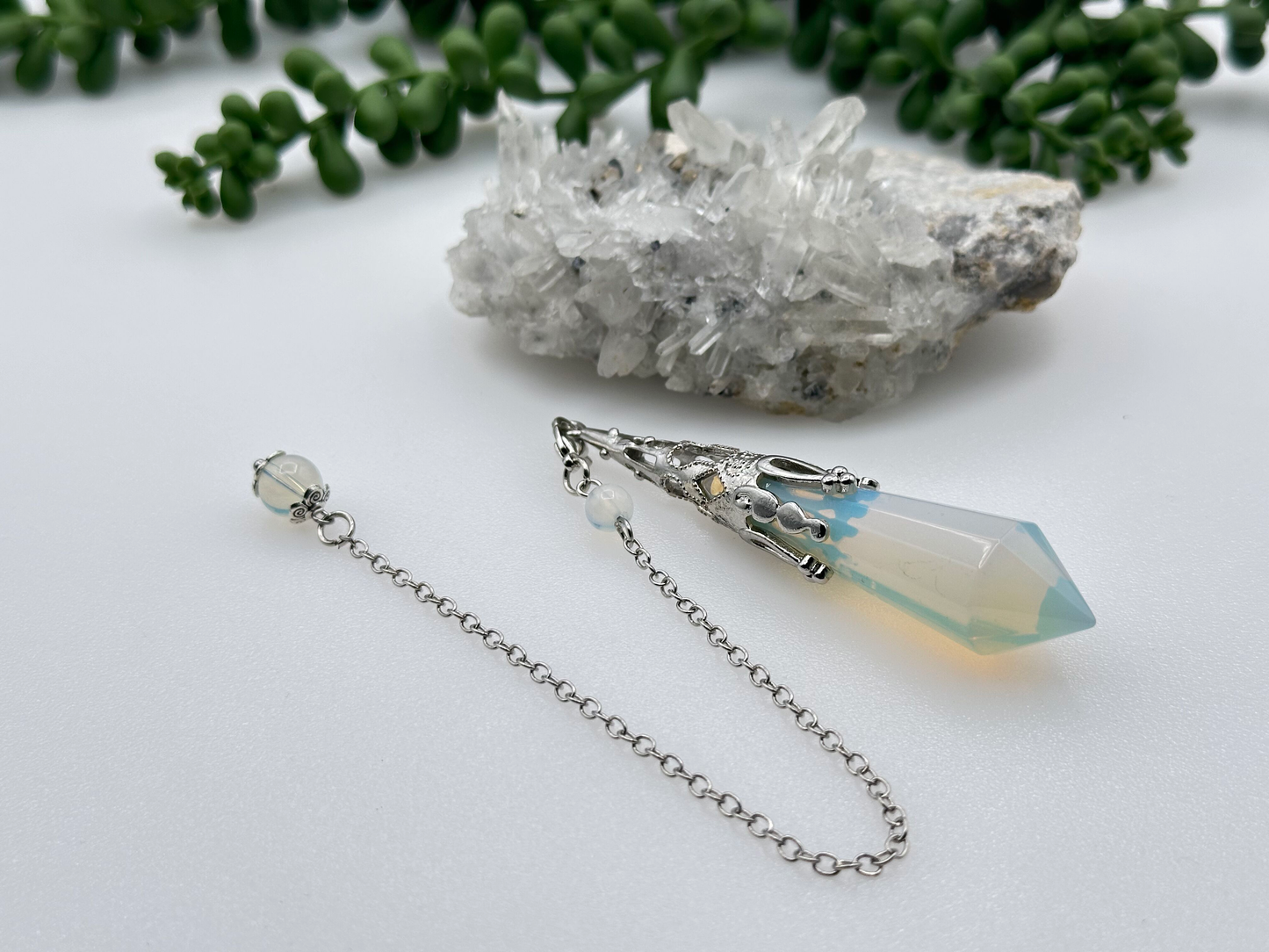 Opalite Gemstone Art Deco Silver Color Pendulum