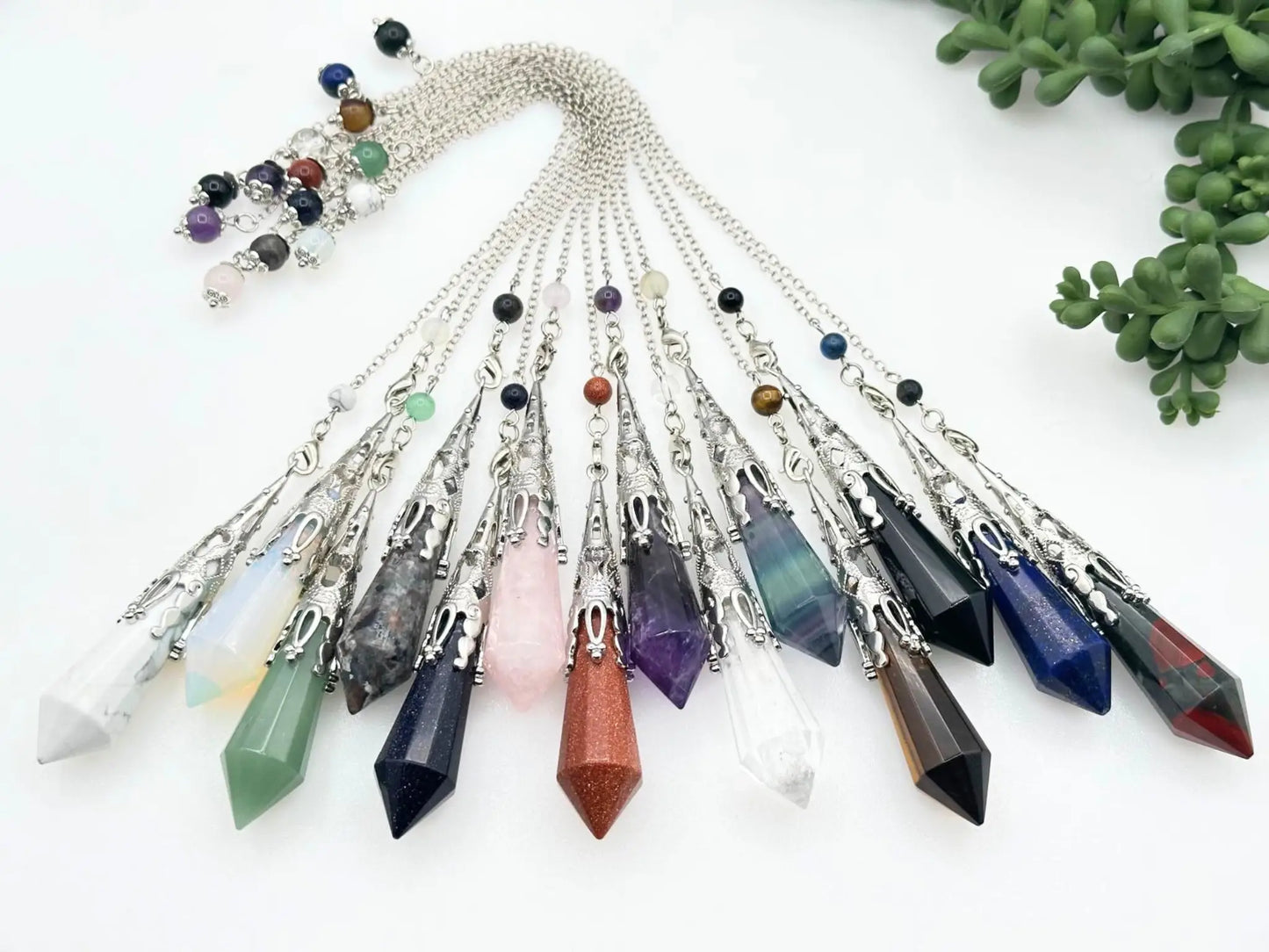 Black Obsidian Gemstone Art Deco Silver Color Pendulum
