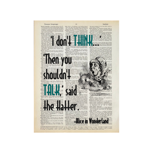 I don't think | Dictionary Print | Vintage Book Art 