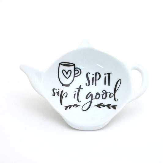 Sip it Good teabag holder, teapot shaped tea bag dish, 80's