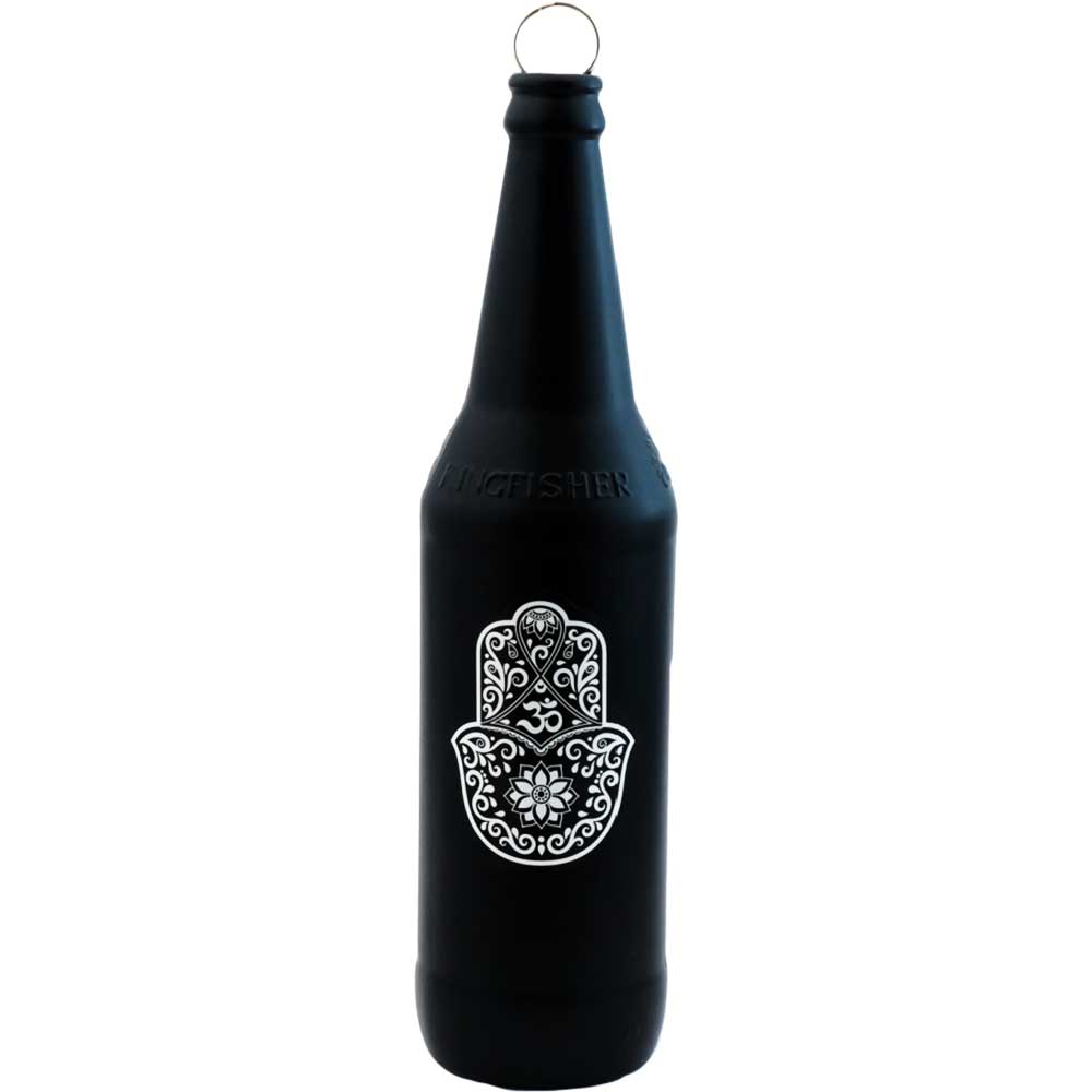 Glass Smoking Bottle Incense Burner - Fatima Hand - Black