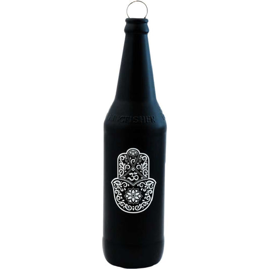 Glass Smoking Bottle Incense Burner - Fatima Hand - Black