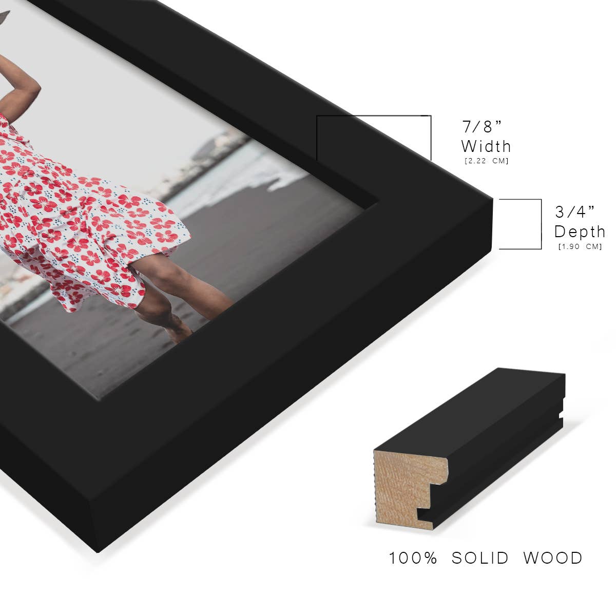 Photo Frame. Real Wood Modern Frame, Black