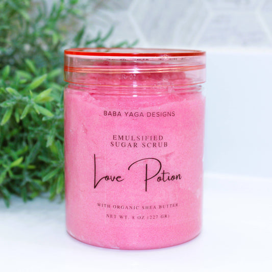 Love Potion 8 oz Sugar Scrub Emulsified Vegan Scented Scrubs