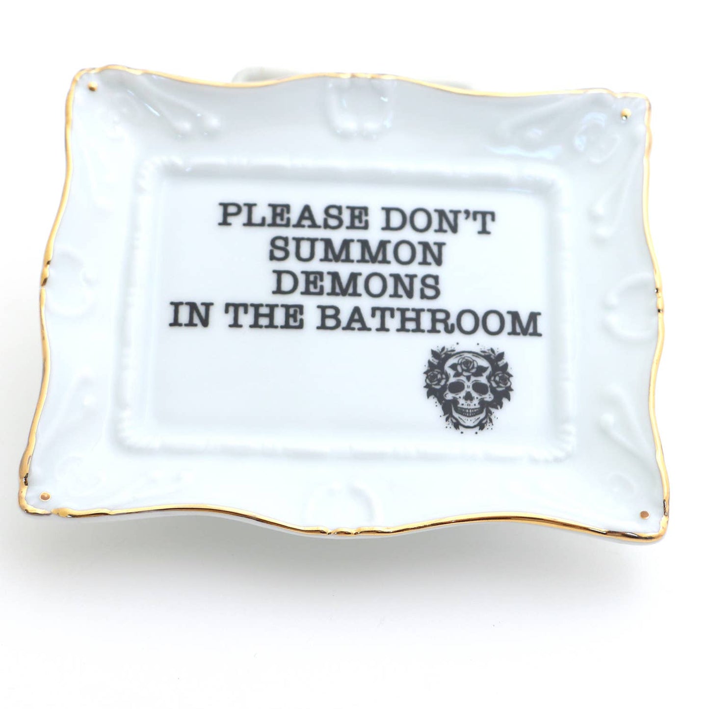 Porcelain tray with gold rim, Please Don't Summon Demons ...