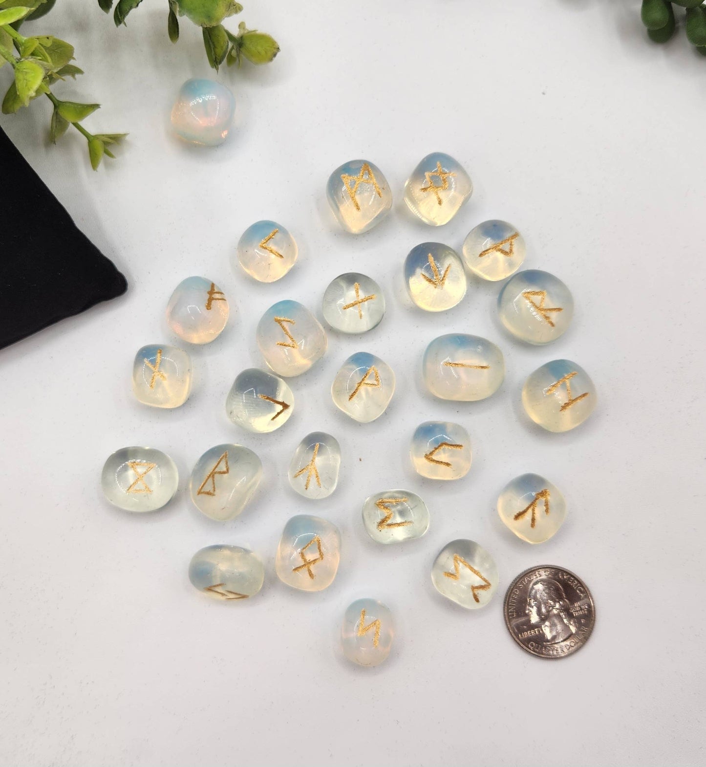 Opalite Rune Sets with Velvet Pouch and Grid