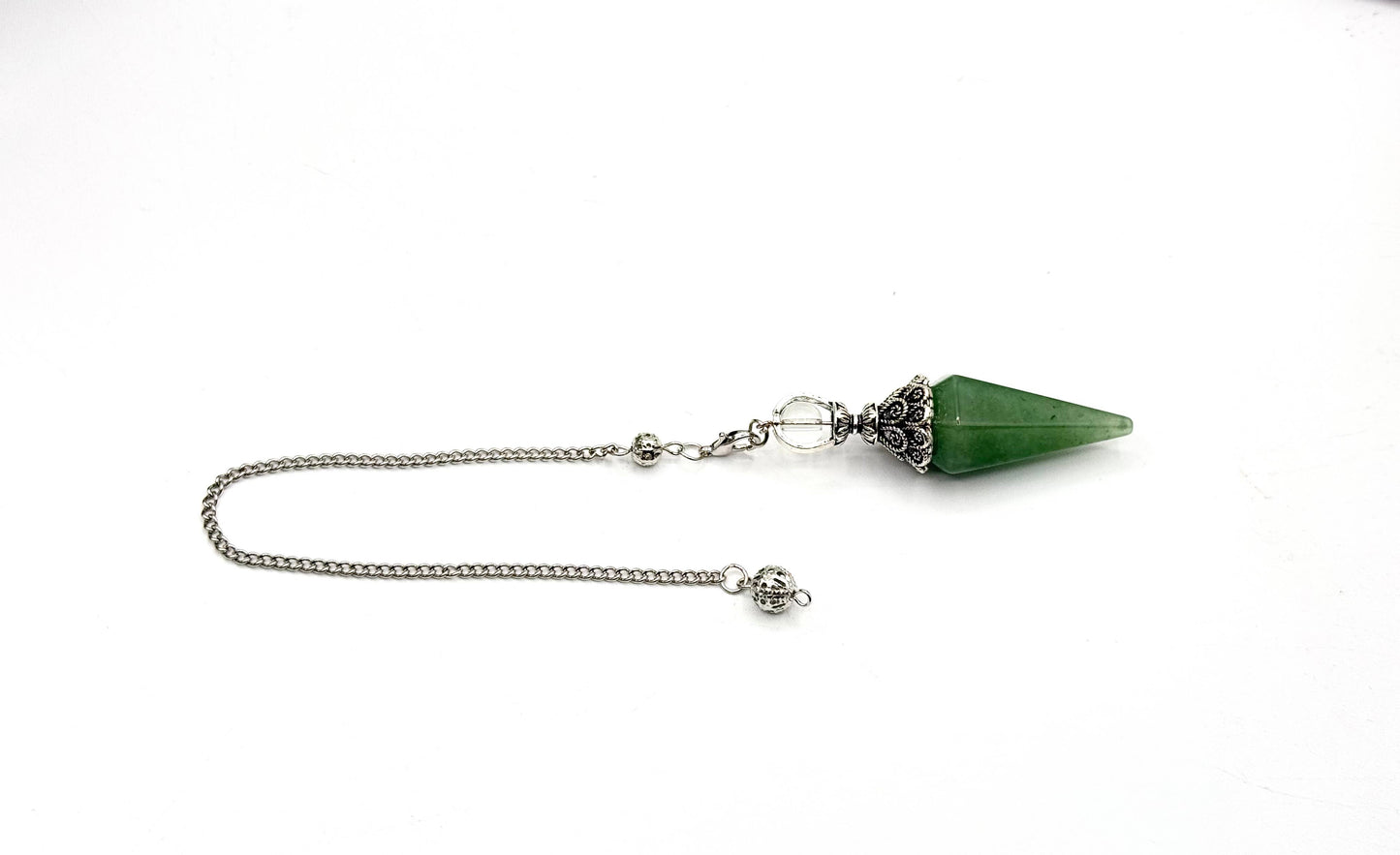 Green Aventurine Double Cap Pendulum with Silver Plate Chain