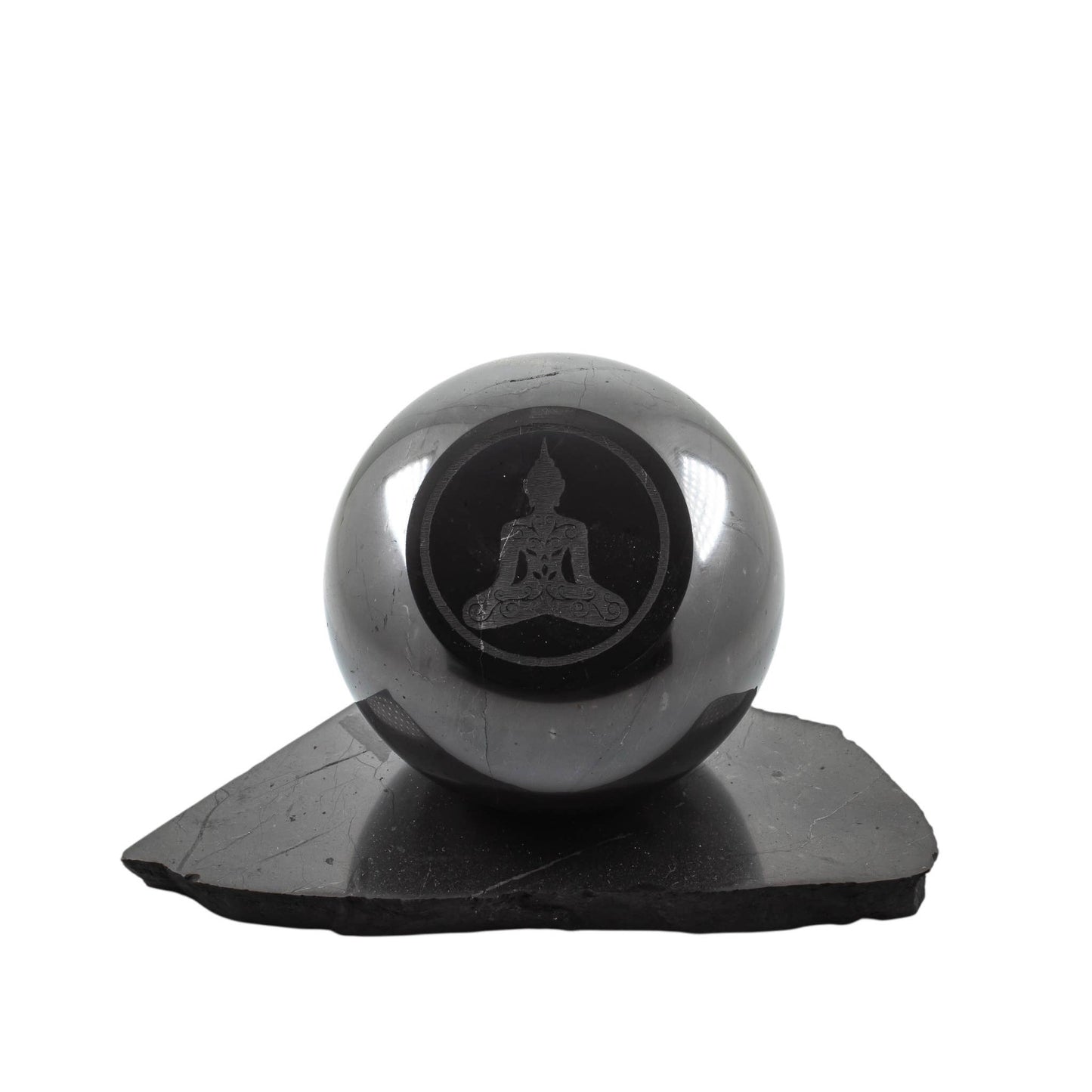 Shungite Engraved Sphere with Stand 8cm