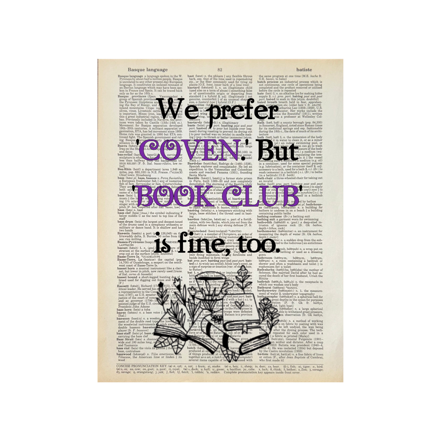 We prefer 'coven' but | Dictionary Print | Vintage Book Art
