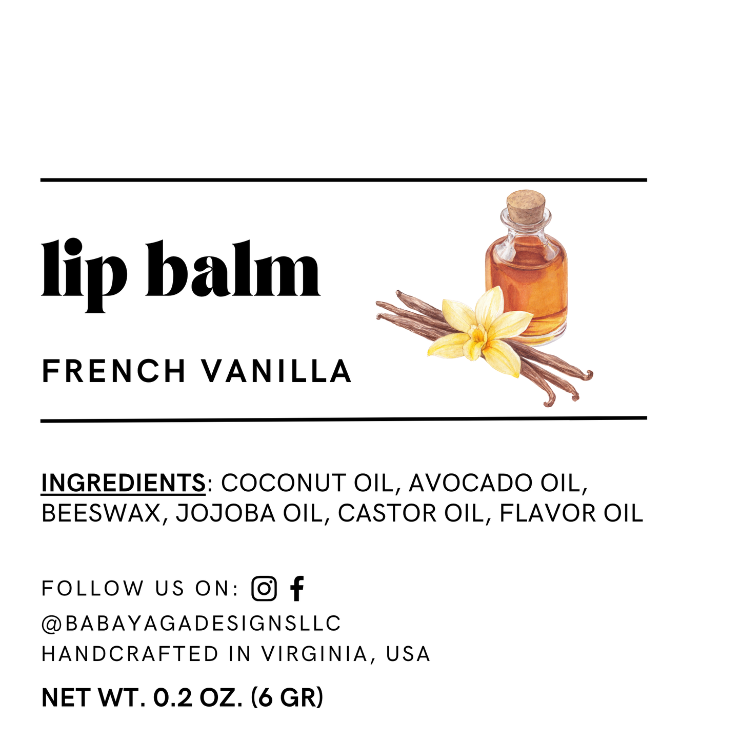 French Vanilla Lip Balm, Natural Chapstick Lips Smacker