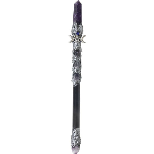 Magick Wand - Amethyst Point w/ Silver Triple Moon (Each)