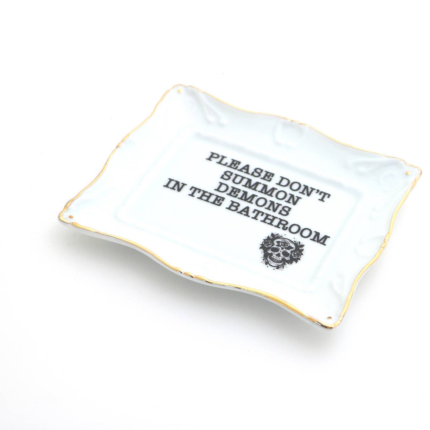 Porcelain tray with gold rim, Please Don't Summon Demons ...