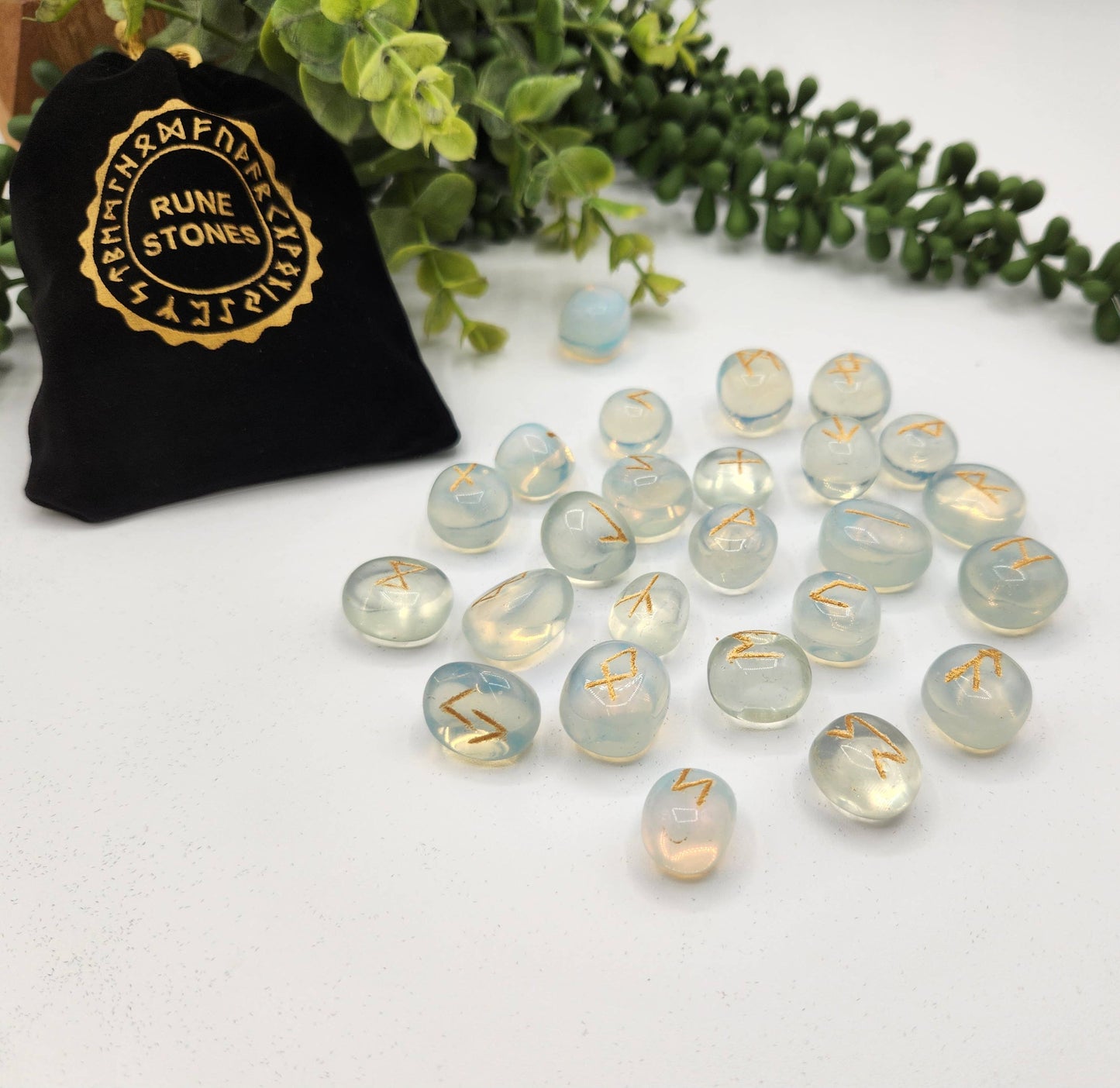 Opalite Rune Sets with Velvet Pouch and Grid