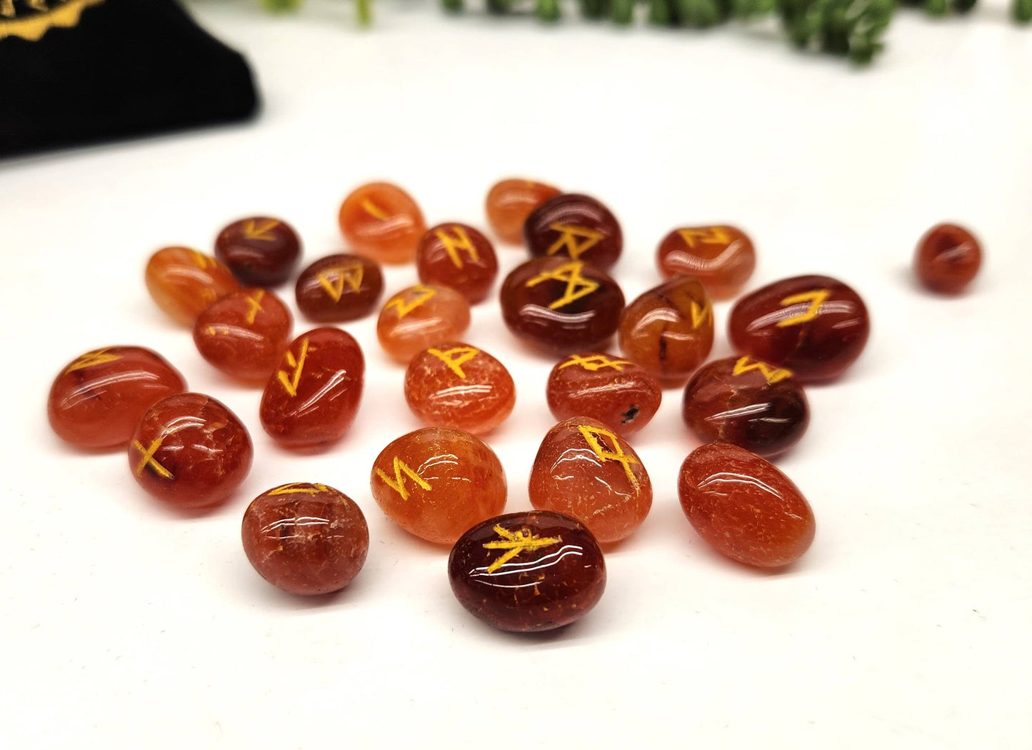 Carnelian  Rune Sets with Velvet Pouch and Grid