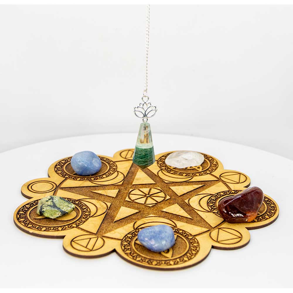 Gemstone Pendulum w/ Lotus Clear Quartz & Green Aventurine