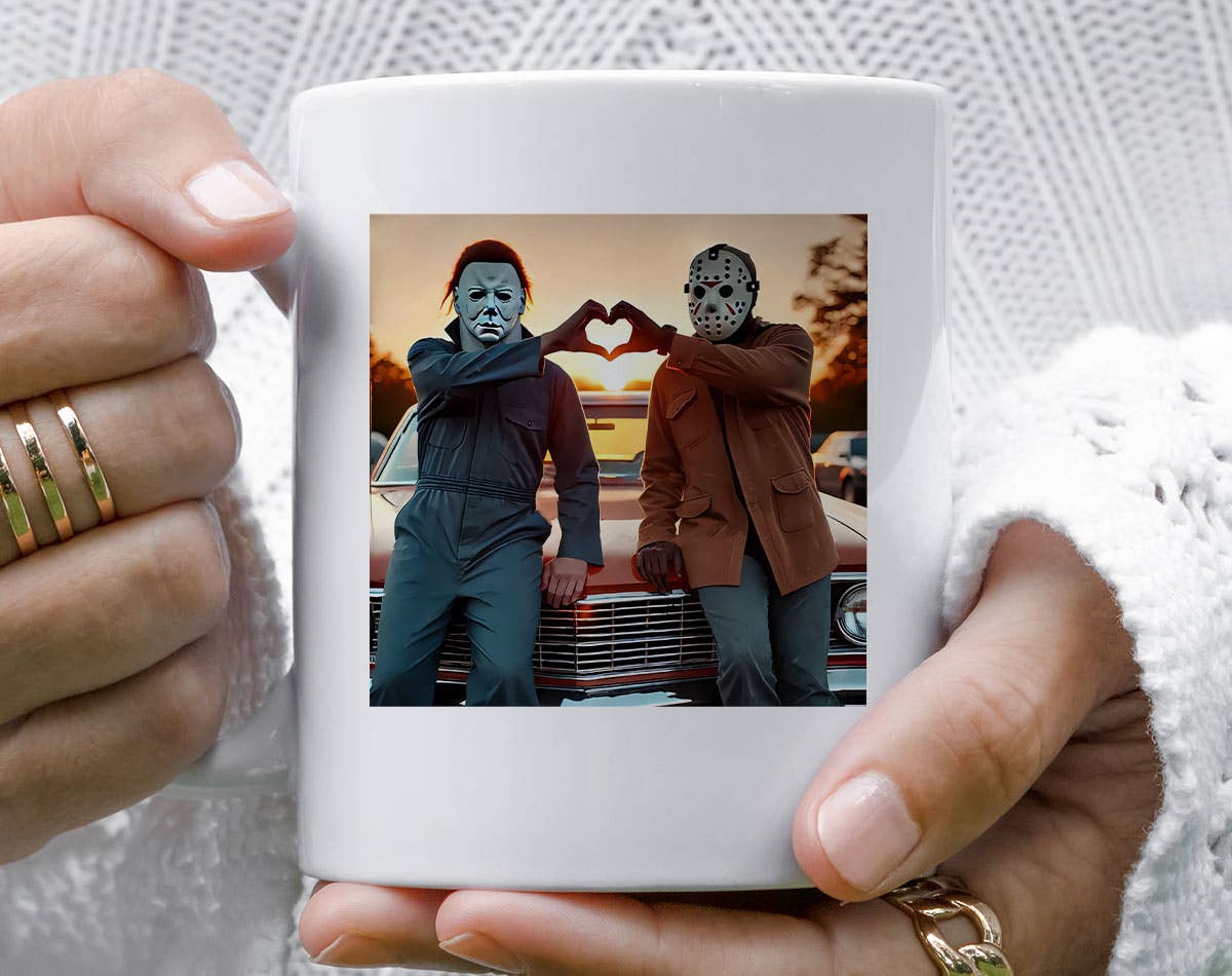 Michael And Jason Heart Photo Horror Halloween Coffee Mug