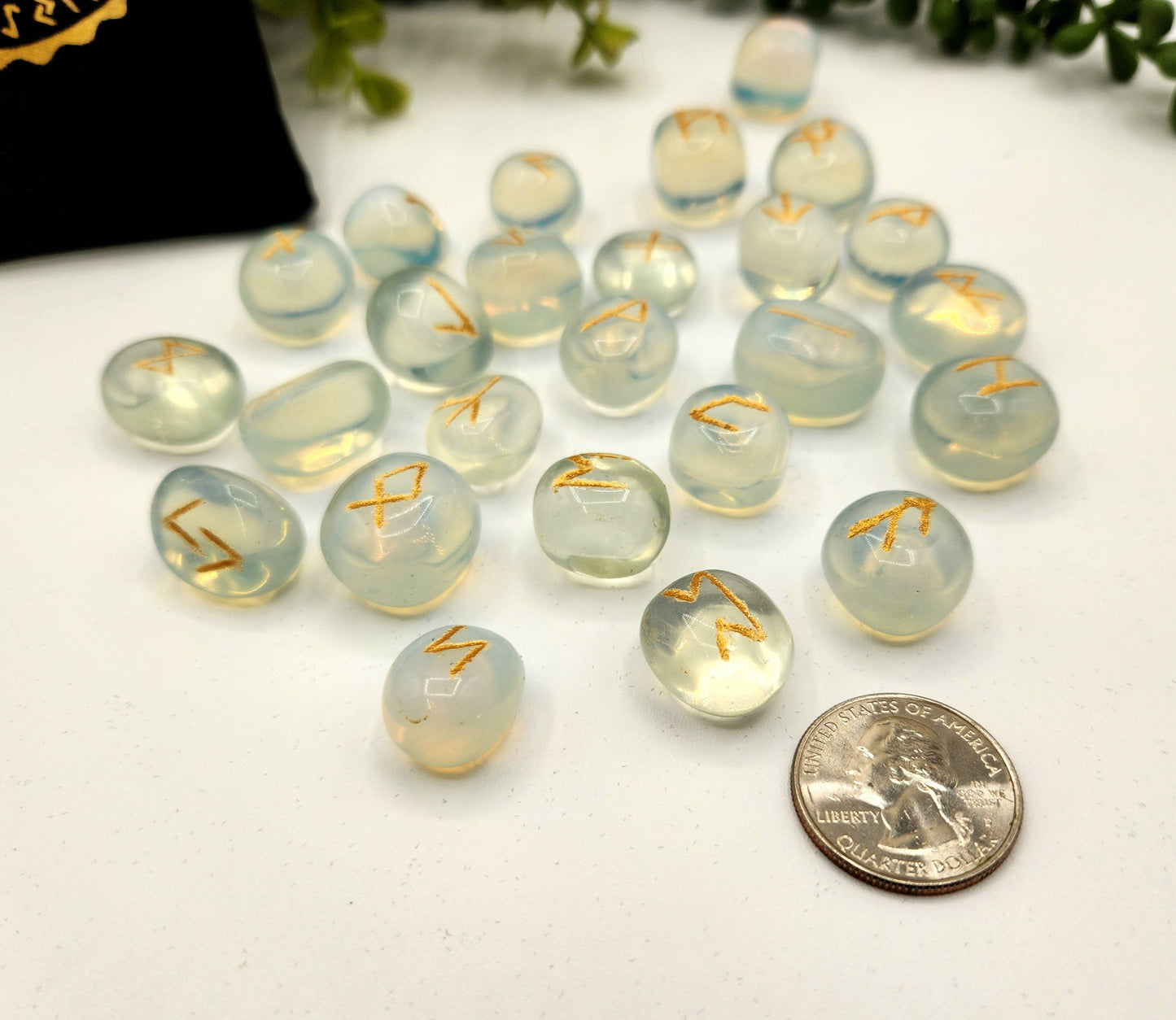 Opalite Rune Sets with Velvet Pouch and Grid