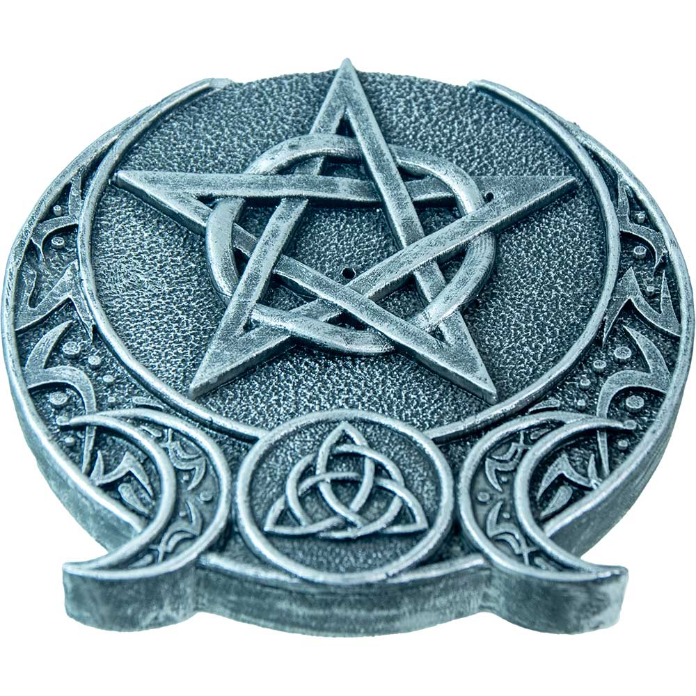 Polyresin Incense Holder Pentacle Celtic Triple Moon Silver