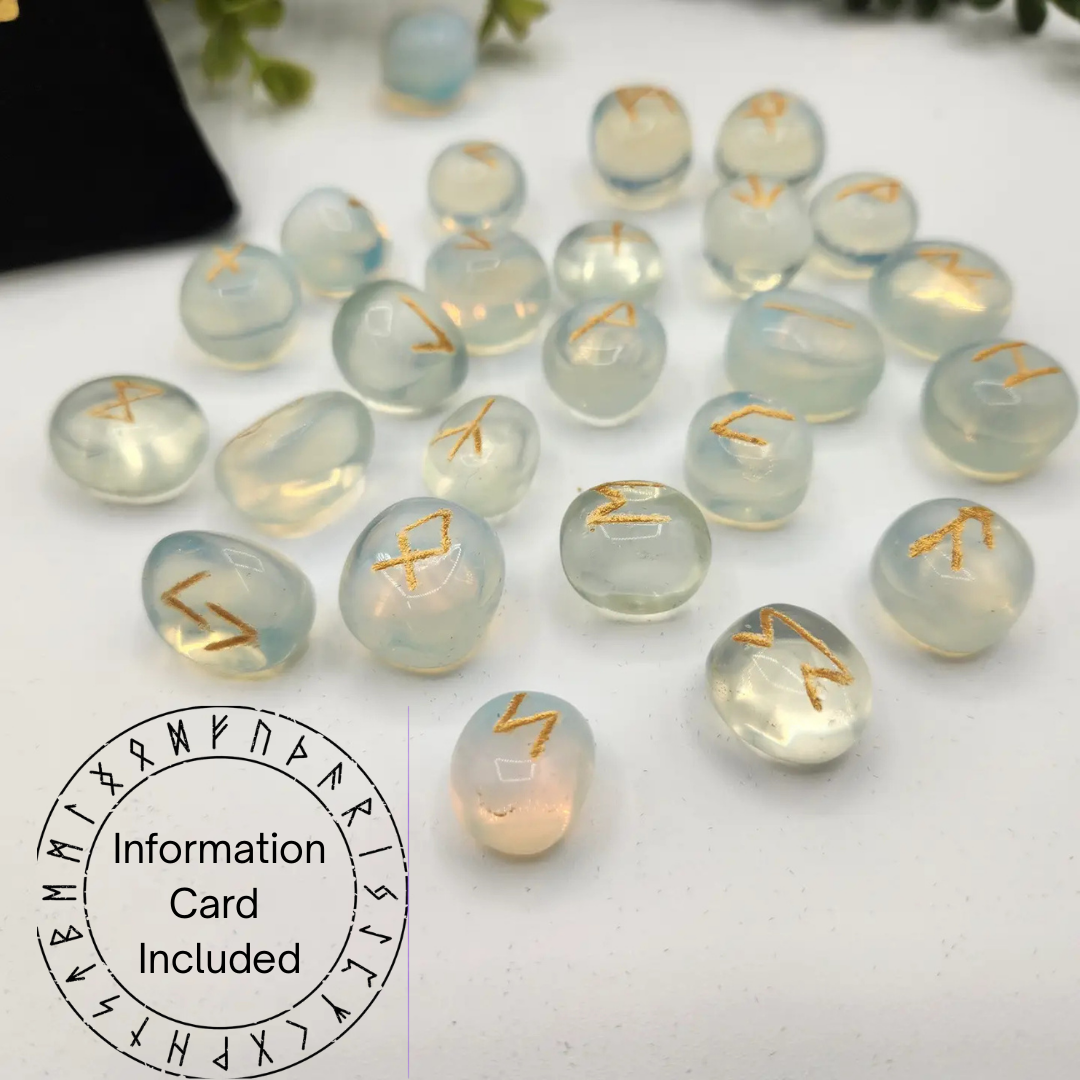 Opalite Rune Sets with Velvet Pouch and Grid