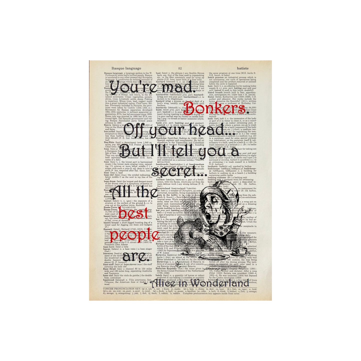 You're mad. Bonkers. | Bookish Print | Vintage Dictionary.