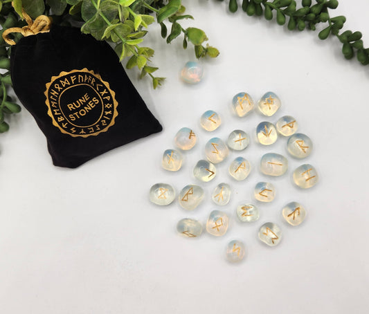 Opalite Rune Sets with Velvet Pouch and Grid