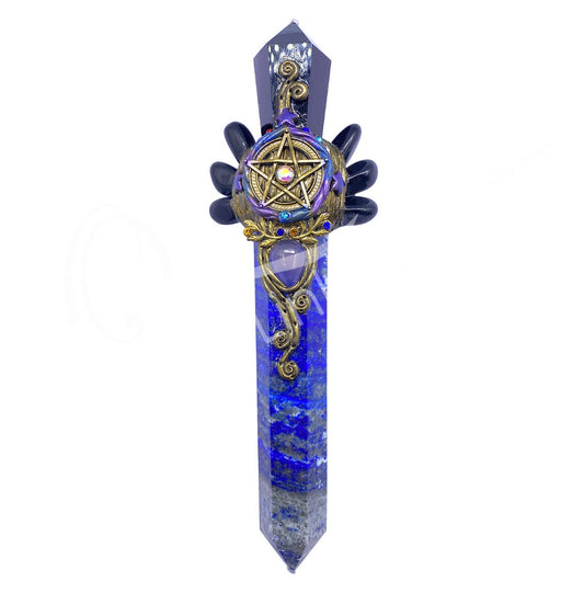 (PC)ATHAME - OBSIDIAN, BLACK WITH LAPIS LAZULI POINT 7.5-7.