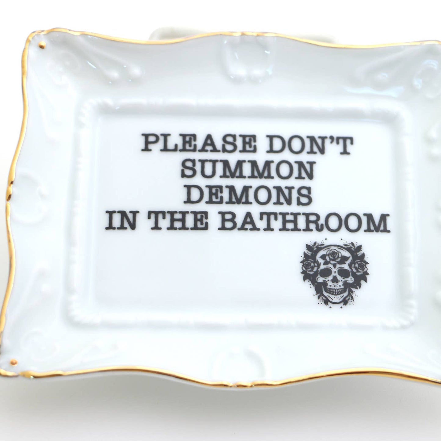Porcelain tray with gold rim, Please Don't Summon Demons ...