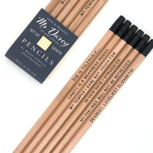 Mr. Darcy Book Quote Pencils, Pride and Prejudice Gift