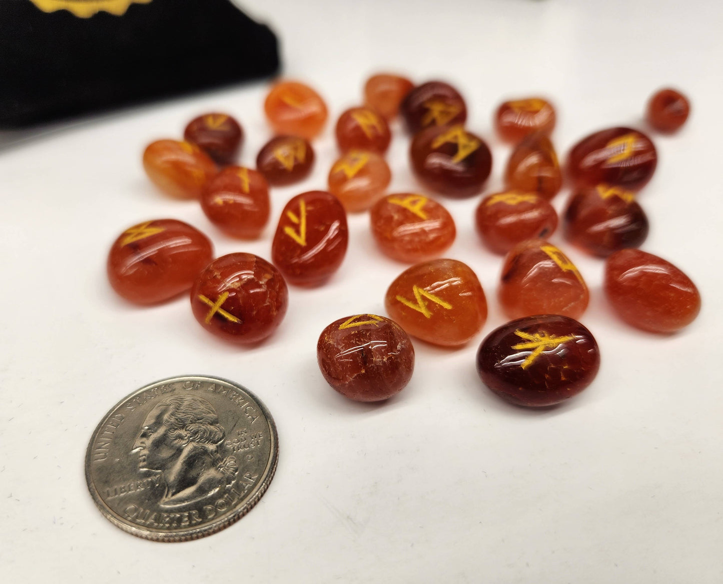 Carnelian  Rune Sets with Velvet Pouch and Grid