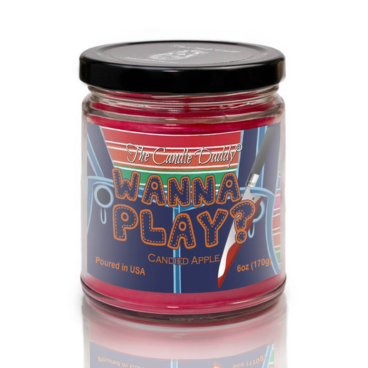 FUNNY FALL HALLOWEEN - WANNA PLAY? -CANDIED APPLE CANDLE